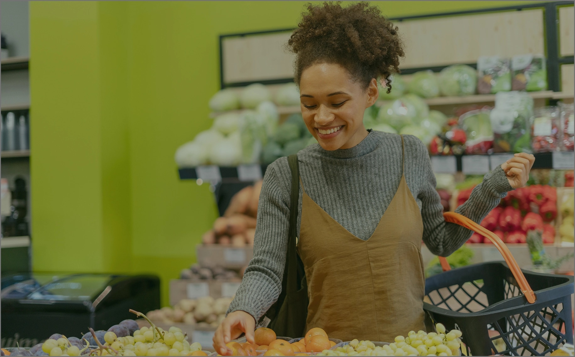 Happy customer shopping for groceries