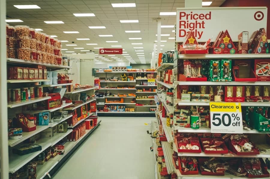 Shopping cart filled with fresh groceries showing affordable pricing and value